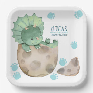 Assiettes En Carton Tricératops Baby shower de garçon Dinosaur