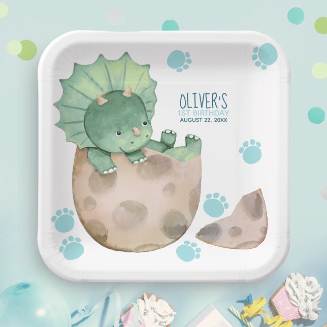 Assiettes En Carton Triceratops Dinosaur Garçon 1er fête d'anniversair (Créateur téléchargé)