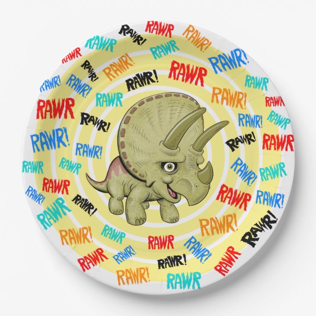Assiettes En Carton Tricératops dit "Rawr !" (Devant)
