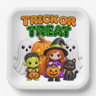 Assiettes En Carton Trick or Treat - Jolis amis d'Halloween