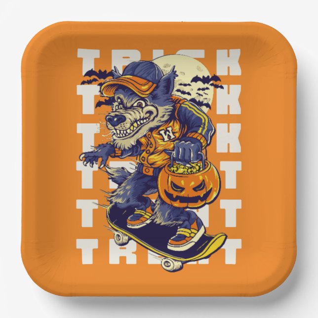 Assiettes En Carton Trick ou Treat Werewolf Plate (Recto)
