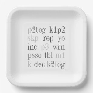 Assiettes En Carton TRICOT MOTS Plaques Carrés de 9 po