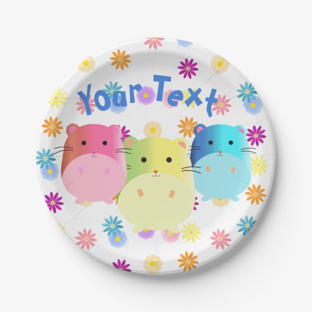 Assiettes En Carton Triple Cute Kawaii Hamsters Personnalisé (Devant)