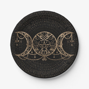 Assiettes En Carton Triple Moon - Triple Goddess Gold and black
