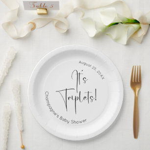Assiettes En Carton Triplets Baby shower de script moderne