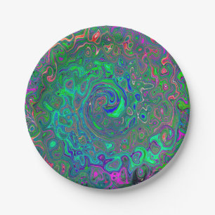 Assiettes En Carton Trippy Chartreuse et Blue Retro Liquid Swirl
