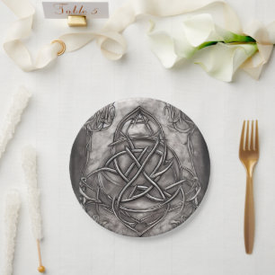 Assiettes En Carton Triquetra Trinity Knot Silvery Pewter Faux Metal