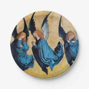 ASSIETTES EN CARTON TROIS ANGELS DE NOËL EN BLEU