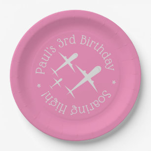 Assiettes En Carton Trois avions sur Pink Elegant Fun, Personnalisé