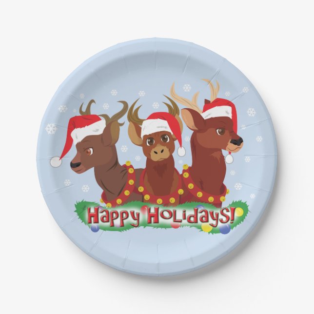 Assiettes En Carton Trois cerfs de Noël (Devant)