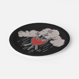 Assiettes En Carton Trois d'Épées Amour Cœur Illustration Tarot