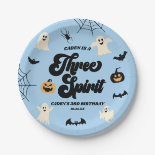 Assiettes En Carton Trois Esprit Bleu Halloween 3e fête d'anniversaire