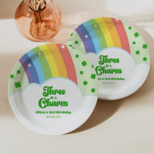 Assiettes En Carton Trois Est Un Charme Arc-en-Ciel 3ème Anniversaire