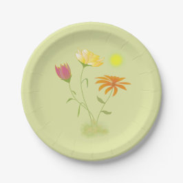 Assiettes En Carton Trois fleurs au soleil - transparentes.