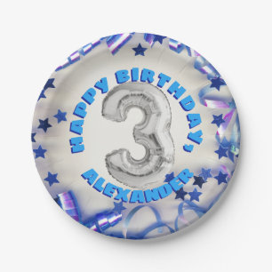 Assiettes En Carton Troisième anniversaire Garçons Trois ans