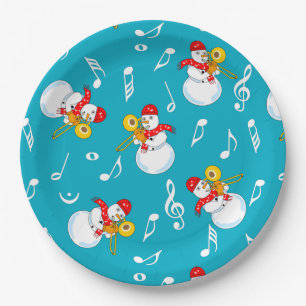 Assiettes En Carton Trombone Snowman Music Notes Motif