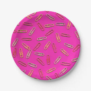 Assiettes En Carton Trombones en papier CUTE sur fond rose
