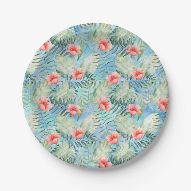 Assiettes En Carton Tropical Aloha Hibiscus Floral Baby Shower (Devant)