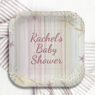 Assiettes En Carton Tropical Beach Seashell Baby shower Boho Chic