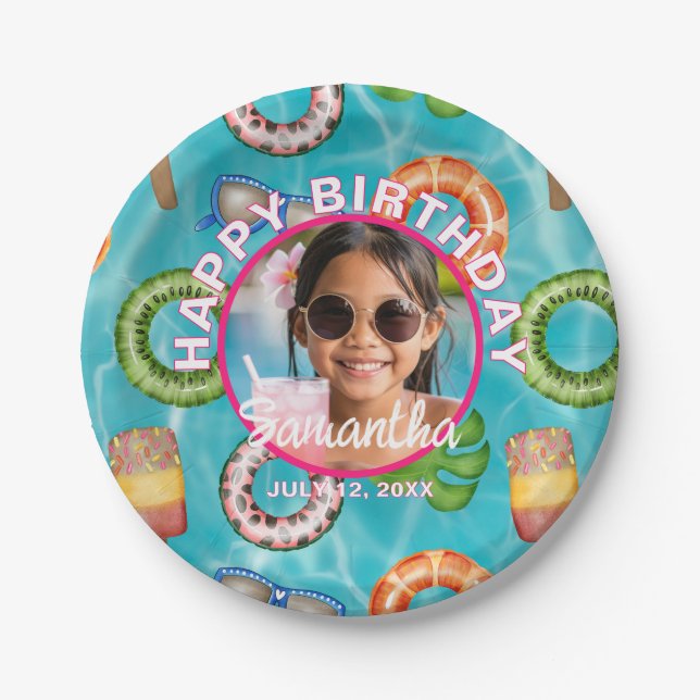 Assiettes En Carton Tropical Blue Pool Party Birthday Paper Plates (Devant)