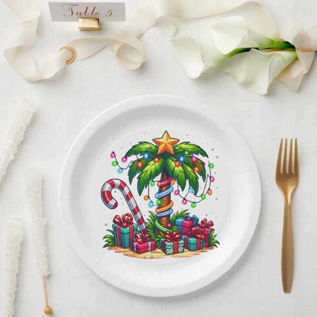 Assiettes En Carton Tropical Christmas Holiday Palm Tree (Mariage)