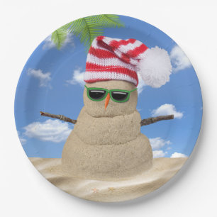 Assiettes En Carton Tropical Christmas Sand Snowman
