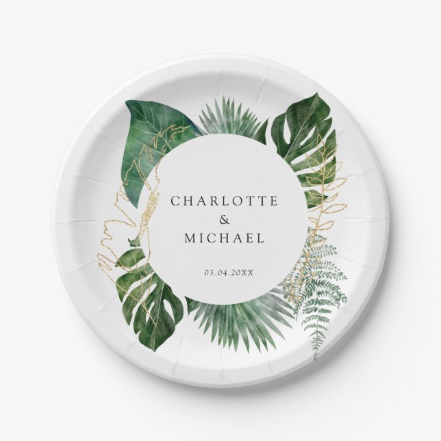 Assiettes En Carton Tropical Elegant Plante Trending Mariage Geschenka (Devant)