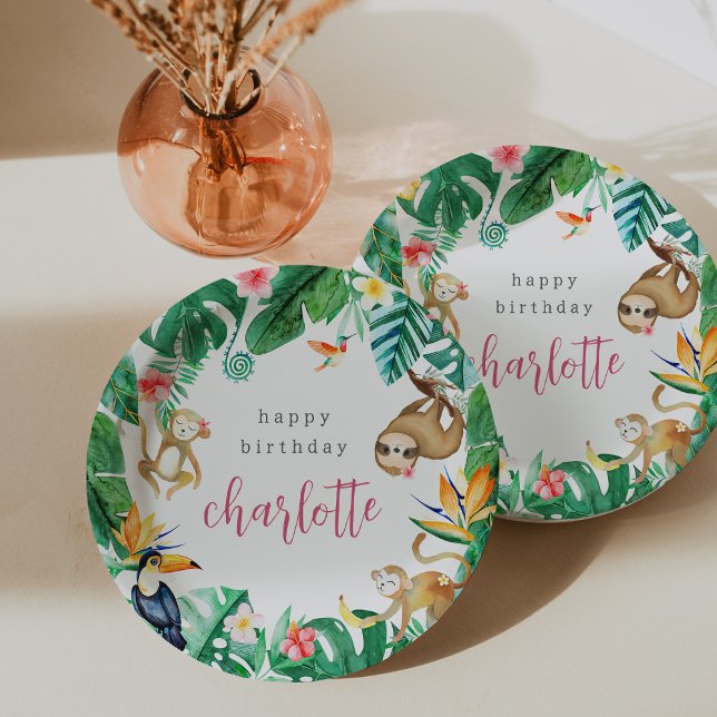 Assiettes En Carton Tropical Jungle Animaux Anniversaires de enfants (Créateur téléchargé)