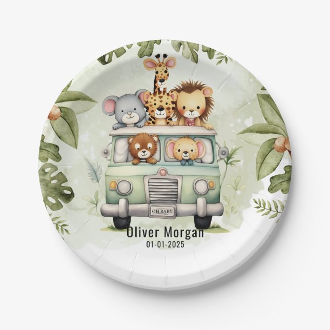 Assiettes En Carton Tropical Jungle Safari Animaux Baby showers Garçon (Devant)