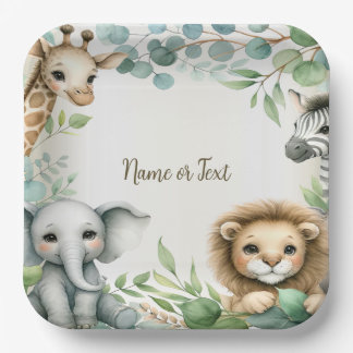 Assiettes En Carton Tropical Jungle Safari Animaux Green Feuilles Part