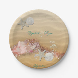 Assiettes En Carton Tropical, Mariage De Plage, Épée, Dentelle, Perles