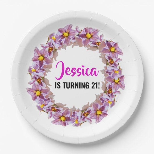 Assiettes En Carton Tropical Pink and Blue 21e fête d'anniversaire (Devant)