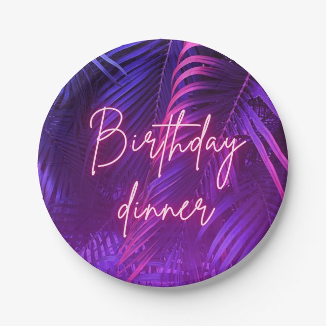 Assiettes En Carton Tropical Purple Palm Leaf Birthday Dinner (Devant)