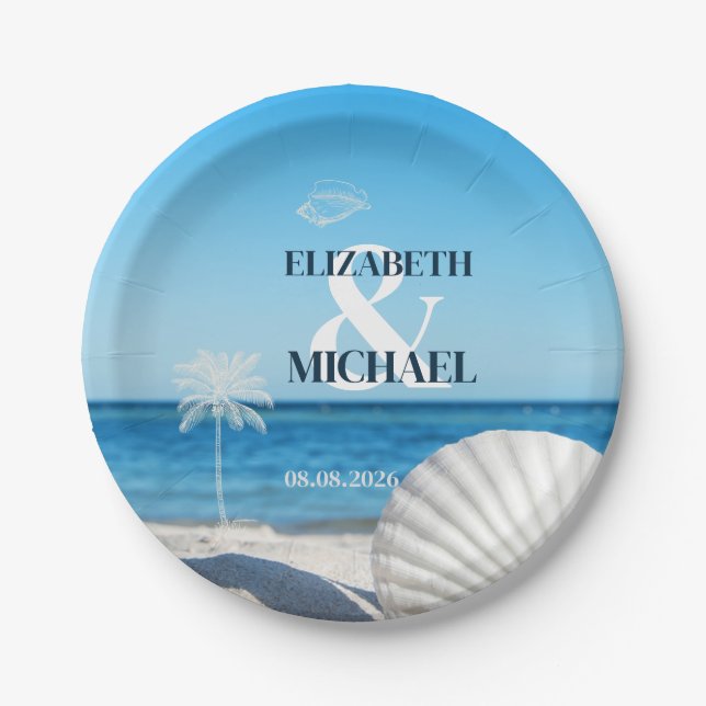 Assiettes En Carton Tropical Wedding Ocean Beach (Devant)
