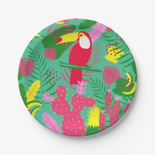 Assiettes En Carton Tropical Wild Jungle Paradise Toucan Aquarelle