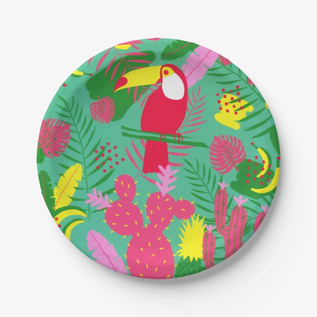 Assiettes En Carton Tropical Wild Jungle Paradise Toucan Aquarelle (Devant)