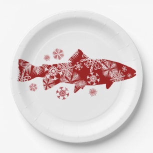 Assiettes En Carton Truite à neige rouge et blanche
