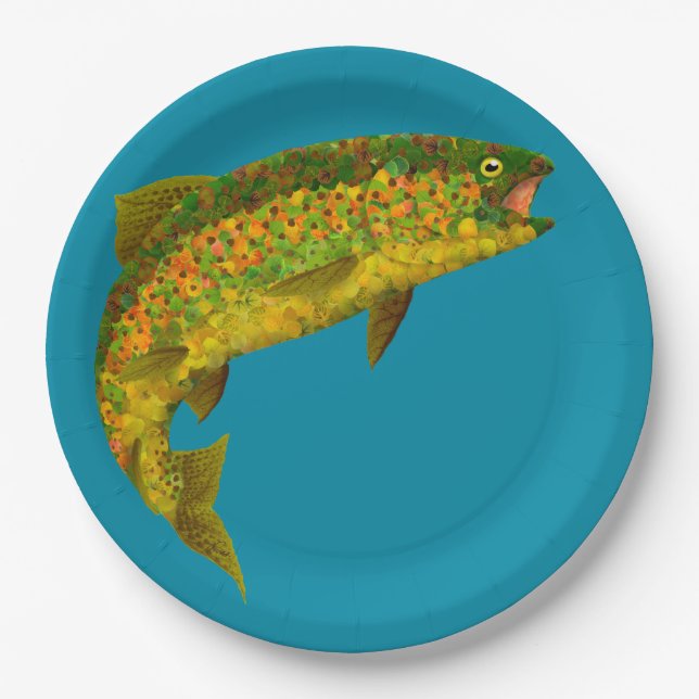 Assiettes En Carton Truite arc-en-ciel à feuilles d'Aspen 3 (Devant)