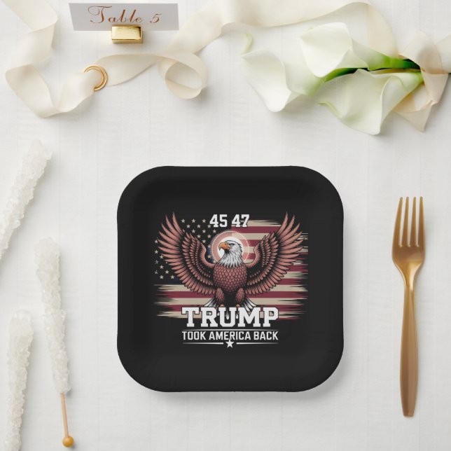 Assiettes En Carton Trump 45e 47e Président Drapeau 2025 Aigle Amériqu (Mariage)