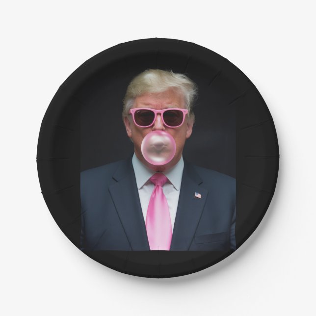 Assiettes En Carton Trump Pink Bubble Gum Président 47 USA (Devant)