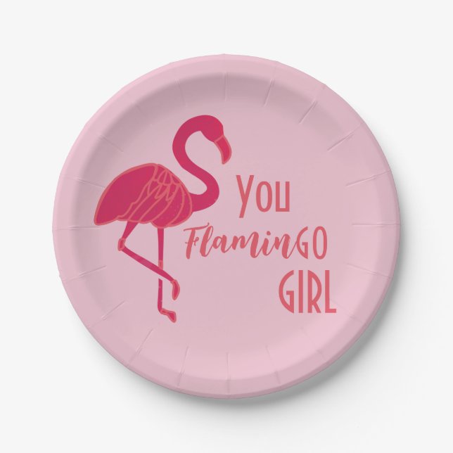 Assiettes En Carton Tu vas au Flamant rose rose fille (Devant)