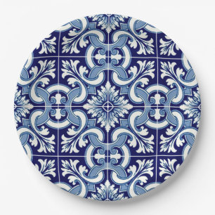 Assiettes En Carton Tuile bleue portugaise