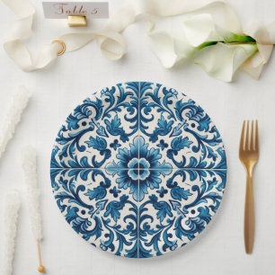 Assiettes En Carton Tuile bleue portugaise