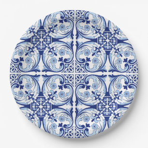 Assiettes En Carton Tuile bleue portugaise