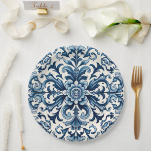 Assiettes En Carton Tuile bleue portugaise