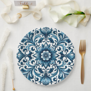 Assiettes En Carton Tuile bleue portugaise