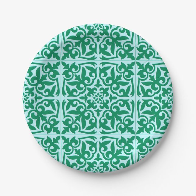 Assiettes En Carton Tuile marocaine - turquoise et aqua (Devant)