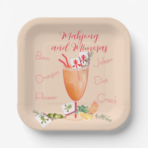 Assiettes En Carton Tuiles de Mahjong et Cocktail Mixte