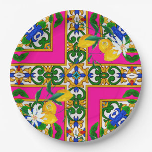 Assiettes En Carton tuiles siciliennes, mosaïque, baroque,