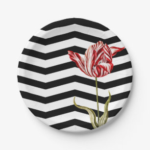 Assiettes En Carton Tulip Botanique Chevron Stripes Motif